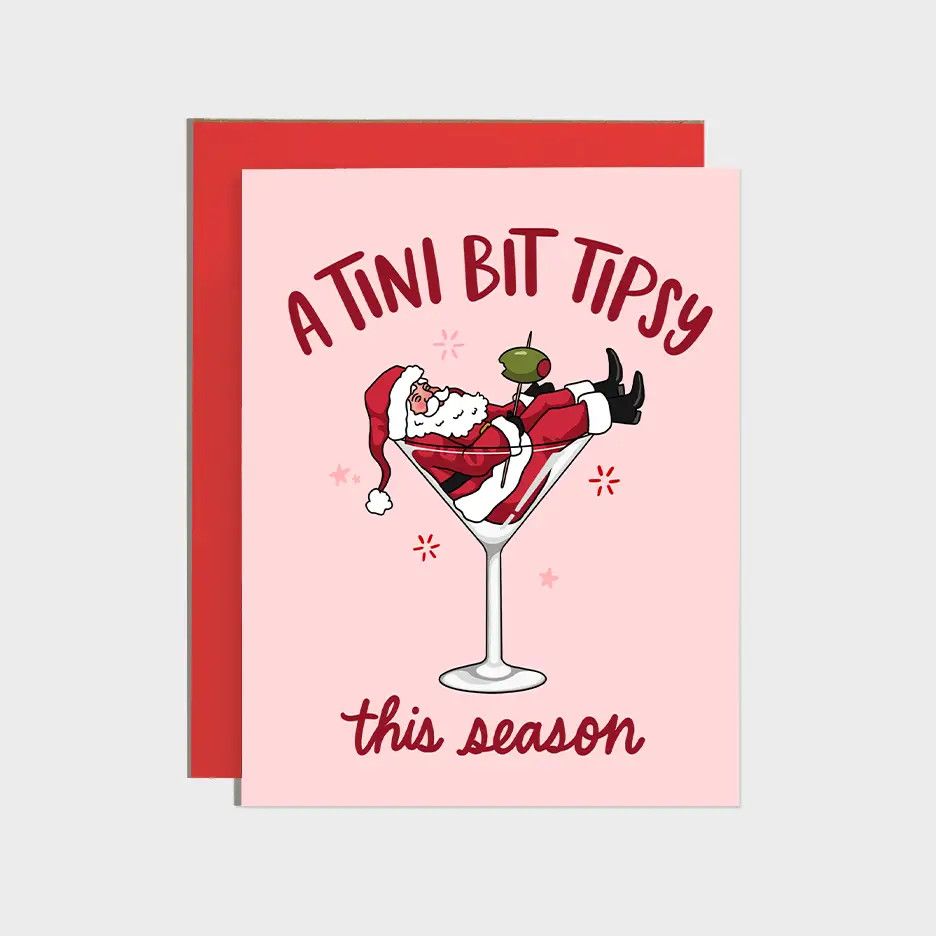 Martini Tipsy Santa Holiday Card