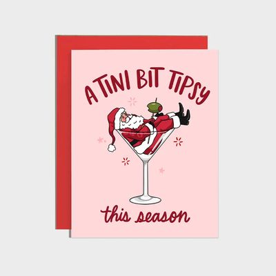 Martini Tipsy Santa Holiday Card