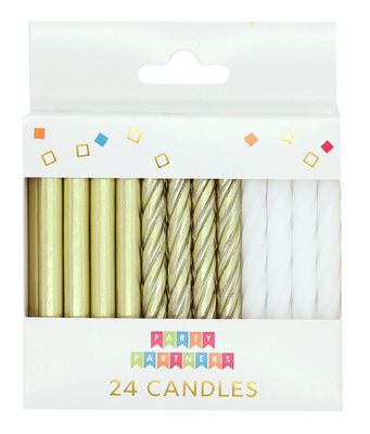 Gold Metallic &amp; White 24 Candles Set