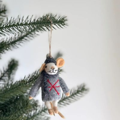 Felt Mouse in Grey Sweater Ornament