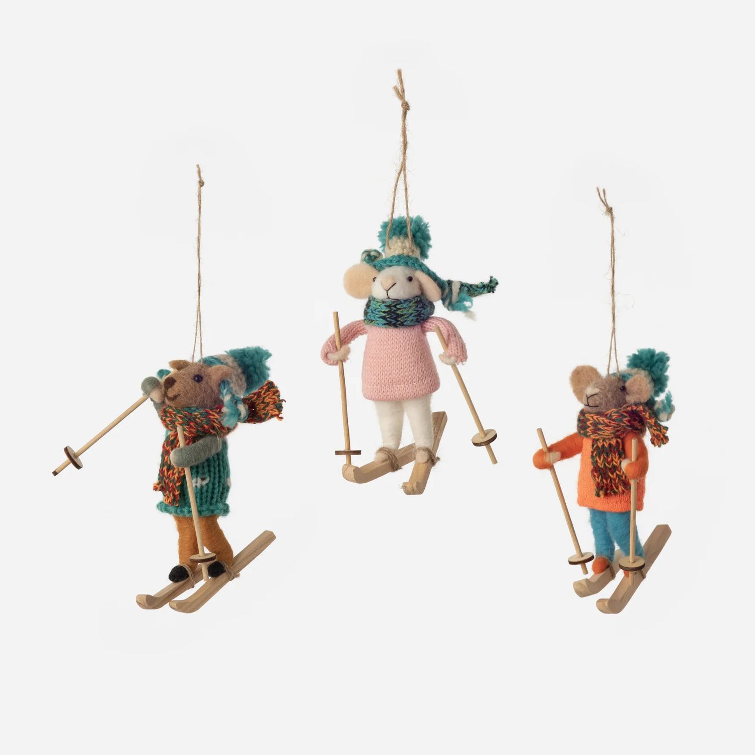 Skiing Mouse Ornament - 3 Assorted