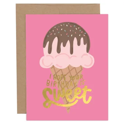 I Hope Your Birthday Is Sweet Ice Cream Cone Greeting Card