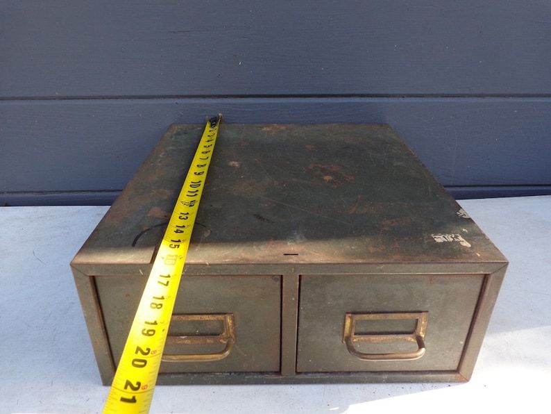 Vintage Army Green Metal Drawer w/2 Handles