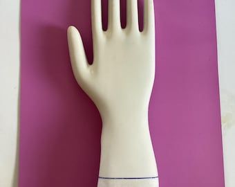 Vintage General Porcelain Right Hand Industrial Glove Mold Blue Stripes