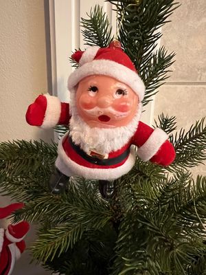 Vintage Flocked Christmas Ornament Santa Clause 4” Blow Mold