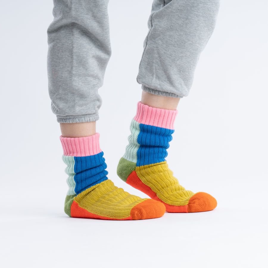 Kaleidoscope House Socks Golden Olive Cobalt