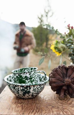 Splatter Large Salad Bowl Green and Cream