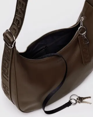 Baggu Medium Recycled Leather Crescent Bag Brown