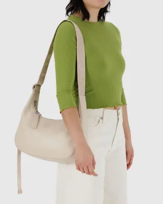 Baggu Medium Recycled Leather Crescent Bag Stone