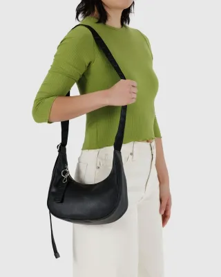 Baggu Small Recycled Leather Crescent Bag Black