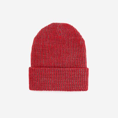 Simple Rib Beanie Red Grey