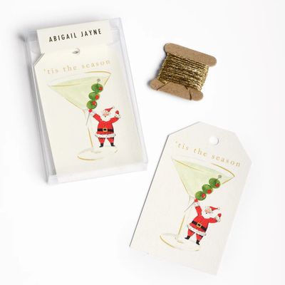 Holiday Santa Martini Gift Tags - Boxed Set of 8 with String