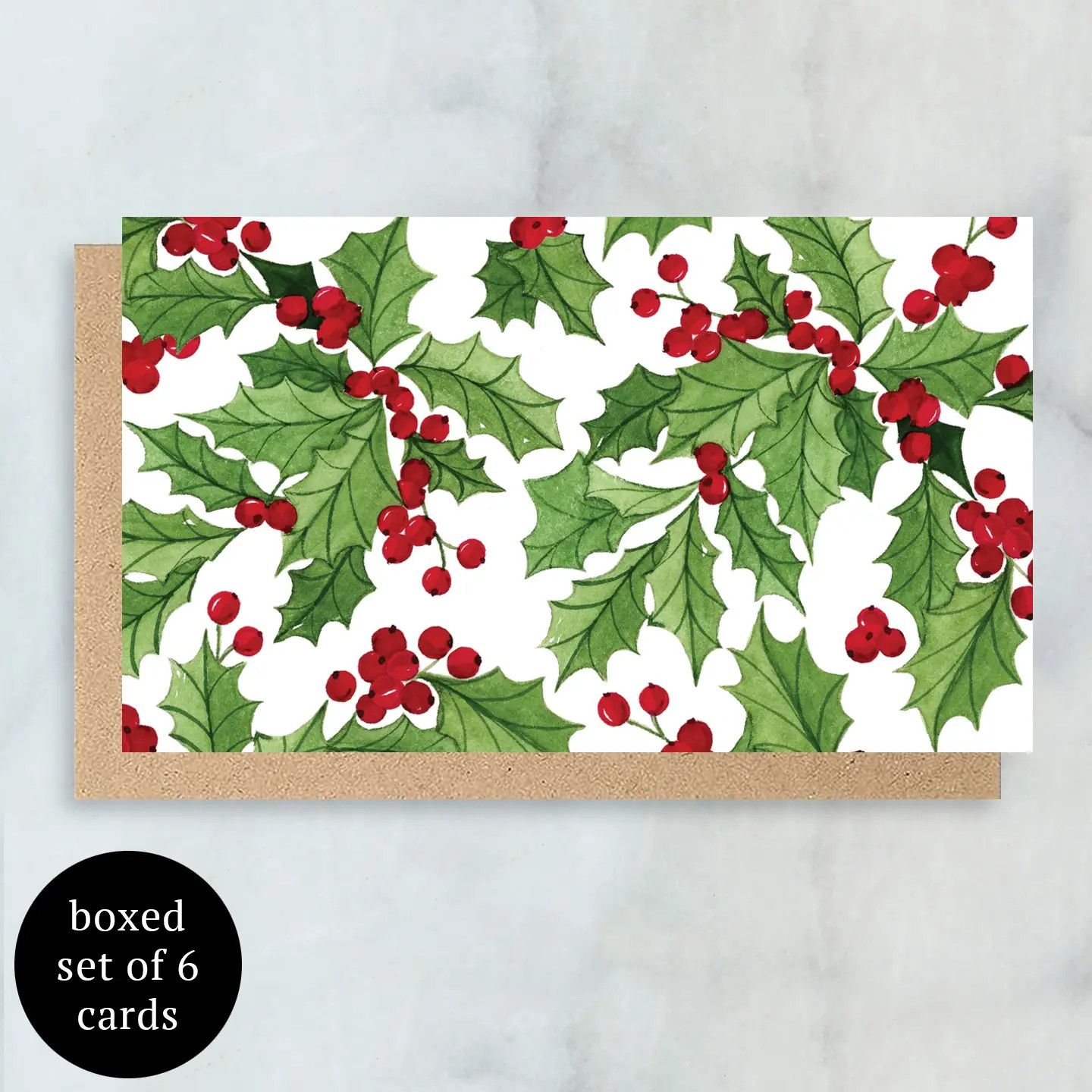 Holly Vines Mini Cards- Boxed Set of 6 | Blank Holiday