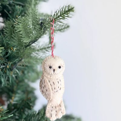Felt Stitched White Owl Ornament