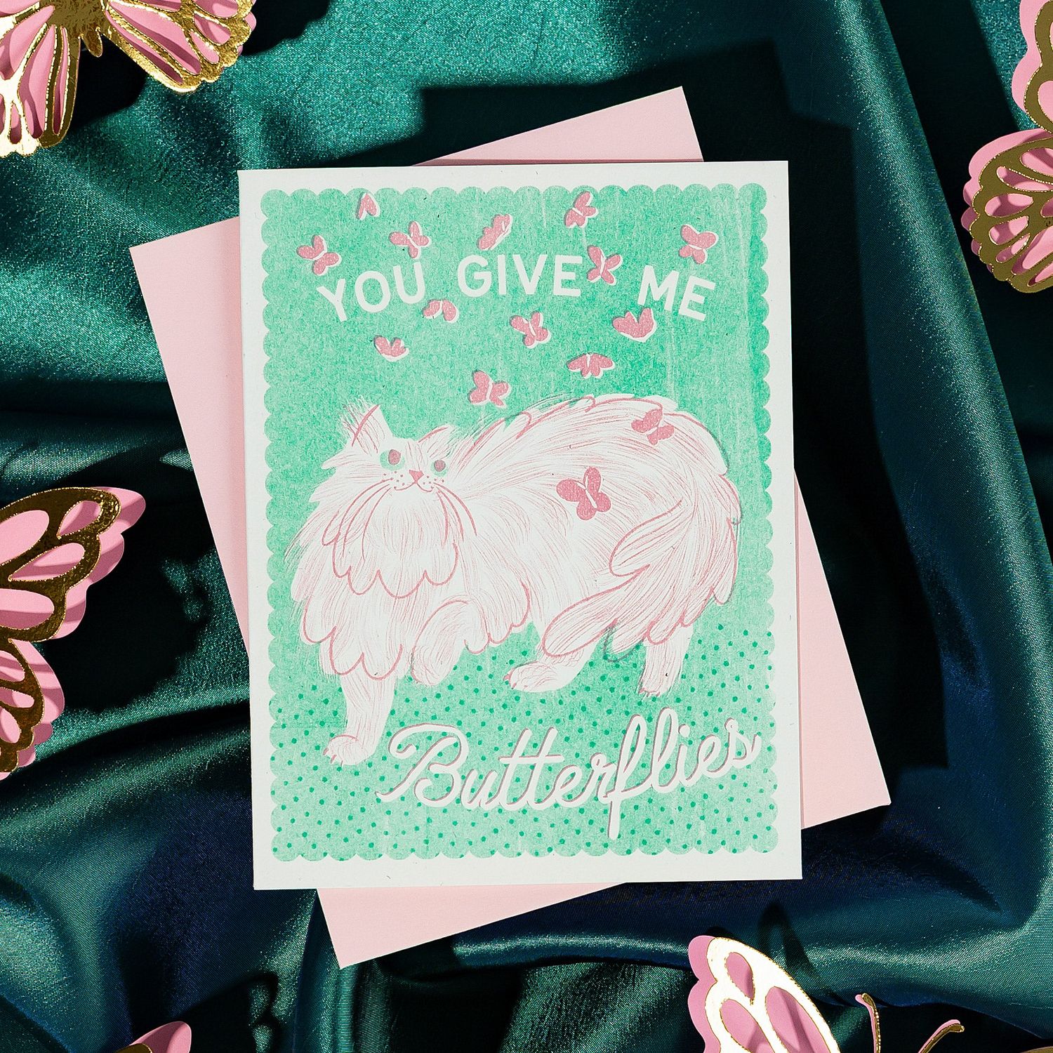 You Give Me Butterflies - Risograph Card