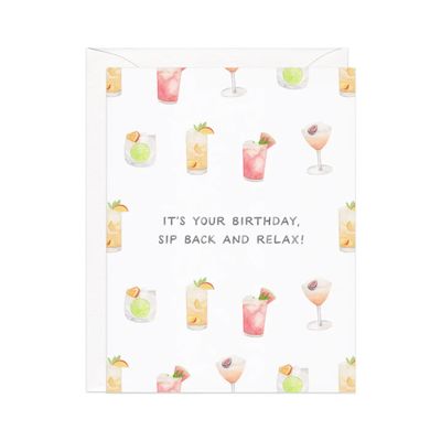 Sip Back and Relax — Cocktail Pun Birthday Card