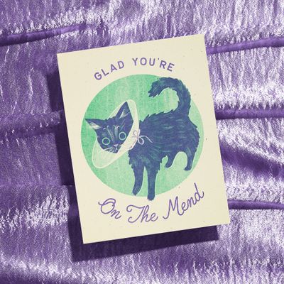 Glad You're On the Mend Cat - Risograph Get Well Card