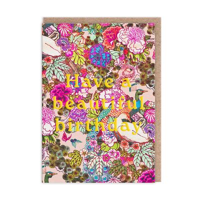 Neon Floral Peacock Greeting Card