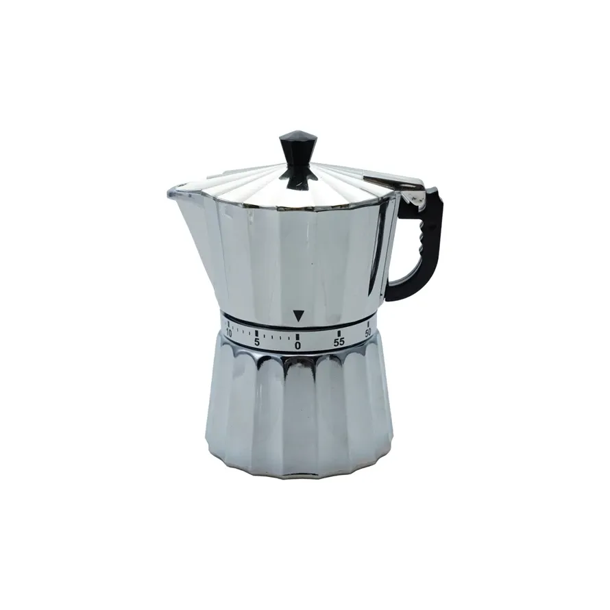 Plastic Moka Pot Shaped 1 Hour Twist Timer, Silver Finish &amp; Black