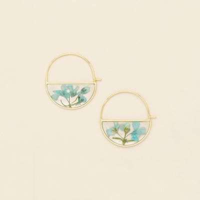 Pressed Flower Hoop Blue Baby's Breath/Gold