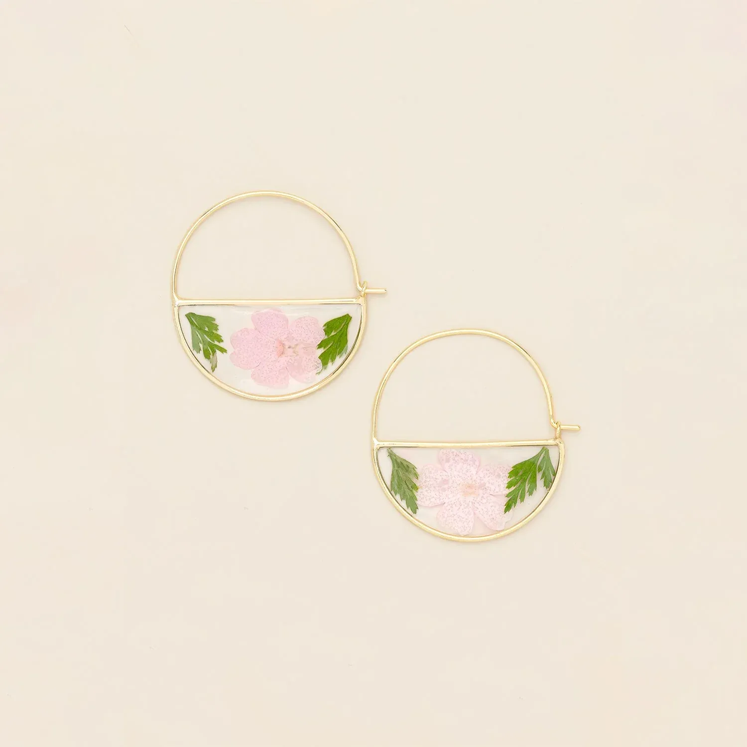 Pressed Flower Hoop Pink Cherry Blossom Gold
