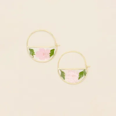 Pressed Flower Hoop Pink Cherry Blossom Gold