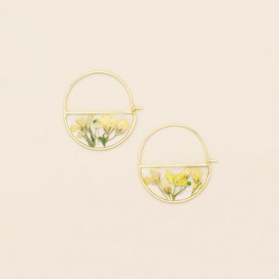 Pressed Flower Hoop Yellow Baby's Breath/Gold