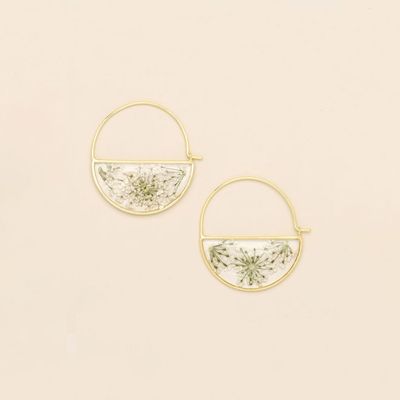 Pressed Flower Hoop White Lace Flower/Gold