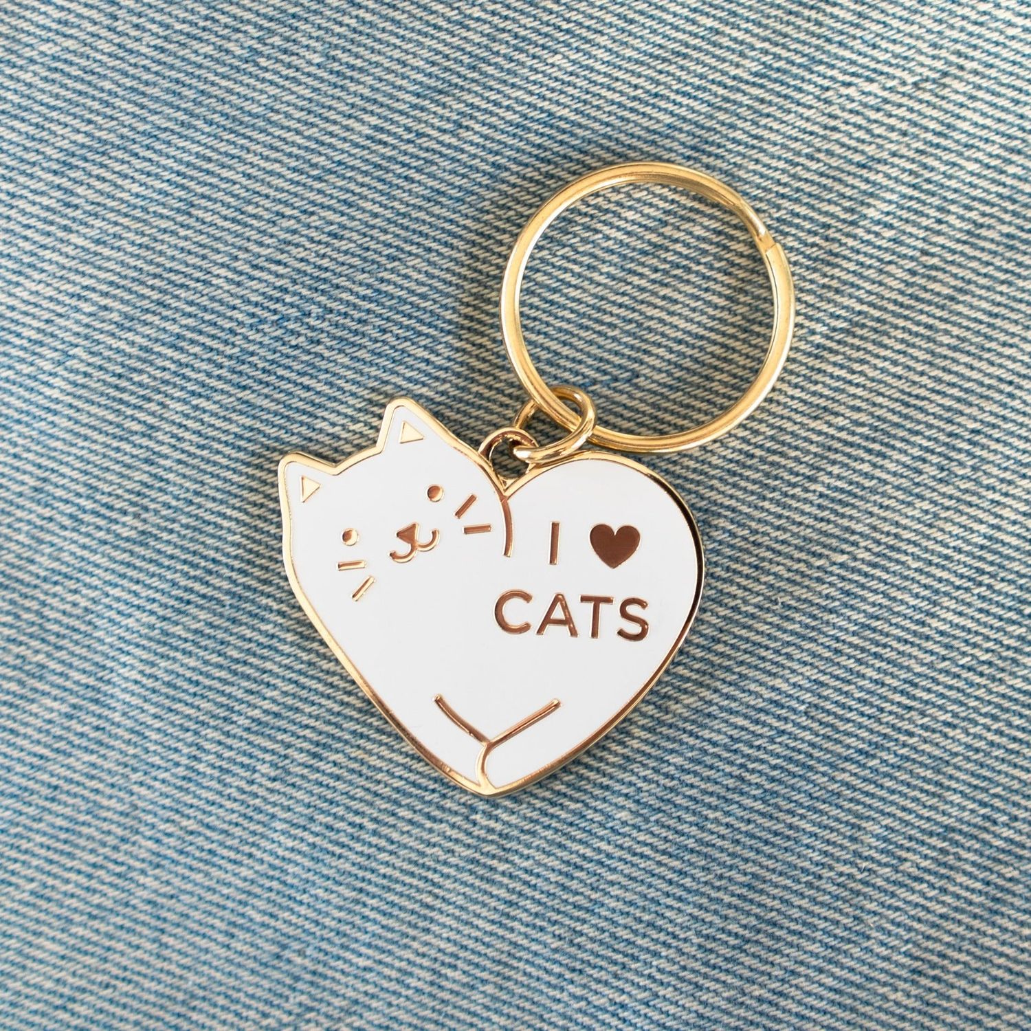 I Love Cats Keychain White/Gold