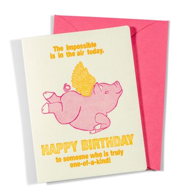 Flying Pig | Letterpress Greeting Card | Birthday