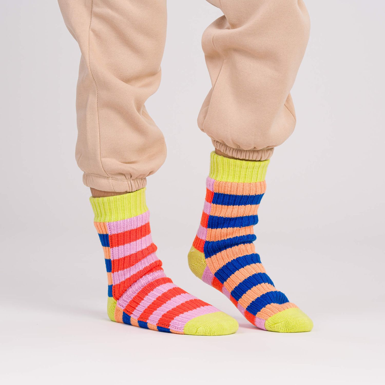 Super Stripe House Socks Peach Cobalt