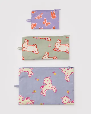 Baggu Flat Pouch Set Spring Animals