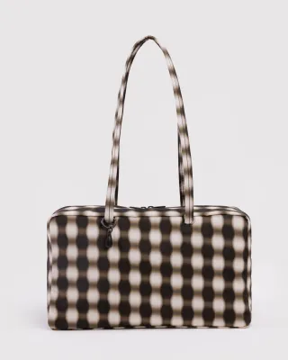 Baggu Medium Nylon Bowler Bag Blurred Gingham Brown