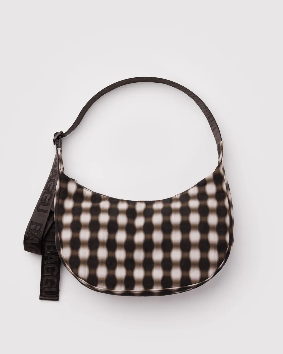 Baggu Medium Nylon Crescent Bag Blurred Gingham Brown