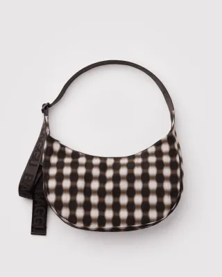 Baggu Medium Nylon Crescent Bag Blurred Gingham Brown