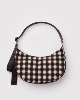 Baggu Medium Nylon Crescent Bag Blurred Gingham Brown