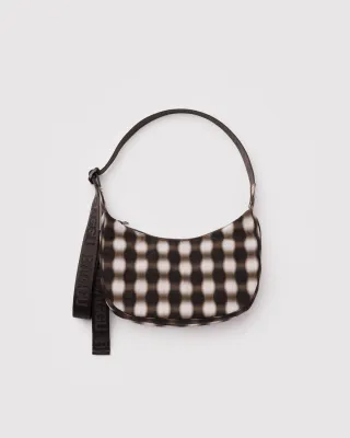 Baggu Small Nylon Crescent Bag Blurred Gingham Brown