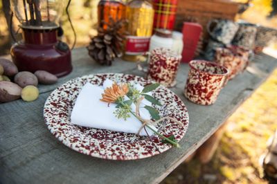Splatter Dinner Plate Burgundy and Cream