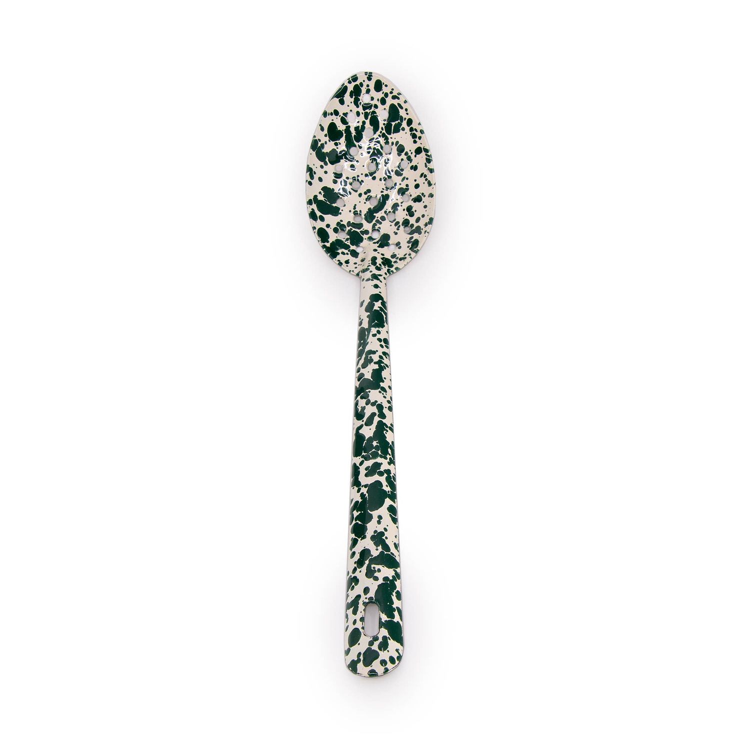 Splatter Large Slotted Spoon Green and Cream