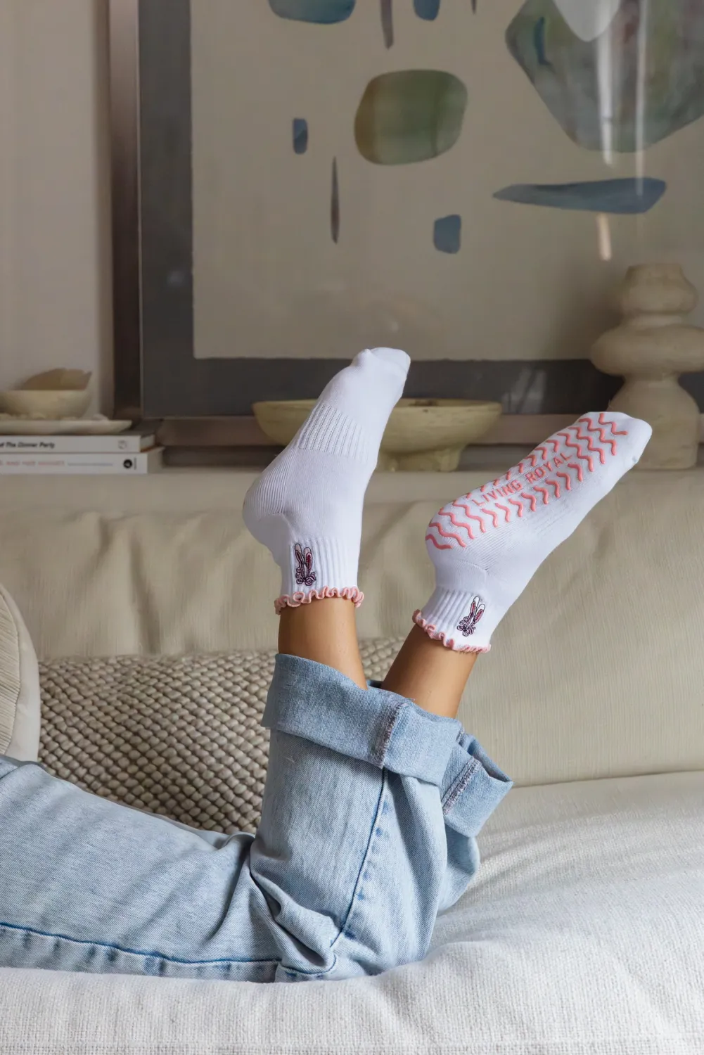 Bottom Grip Ankle Socks w/Ruffles Ballet