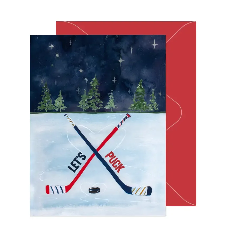 Let's Puck Hockey Love Card