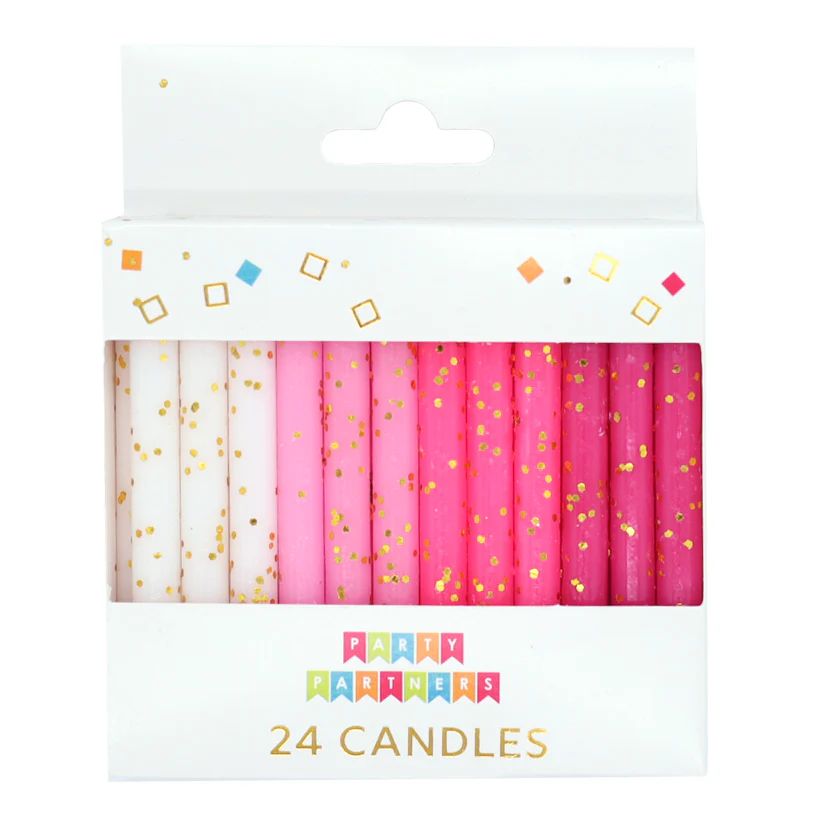 Pink &amp; White Gold Glitter 24 Candles Set