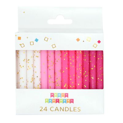 Pink &amp; White Gold Glitter 24 Candles Set