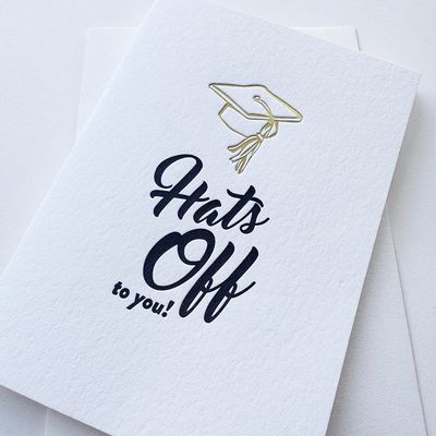 Hats Off Grad - Letterpress Graduation Congrats Card