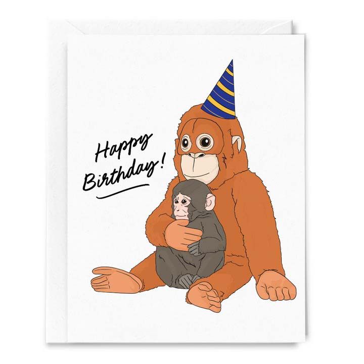 Punch the Macaque Monkey and His Plushie Birthday Card
