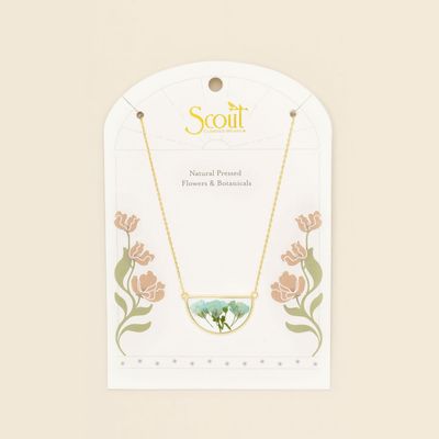 Pressed Flower Necklace Blue Baby's Breath Gold