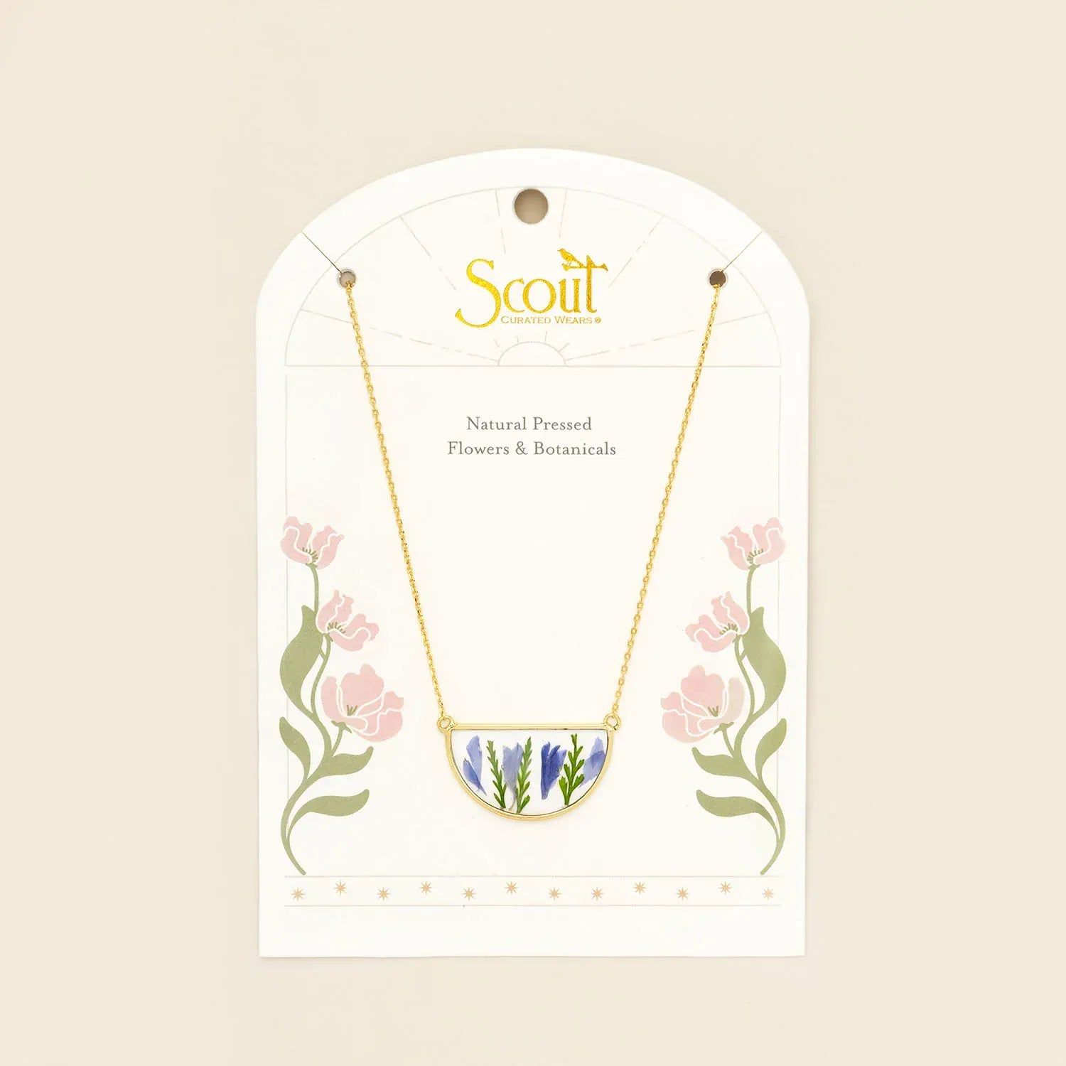 Pressed Flower Necklace Purple Cornflower Gold