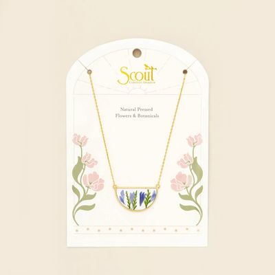 Pressed Flower Necklace Purple Cornflower Gold