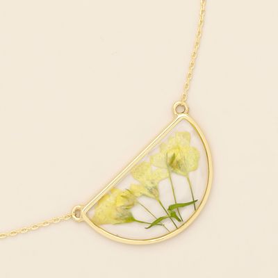 Pressed Flower Necklace Yellow Baby's Breath Gold