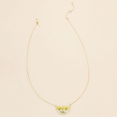 Pressed Flower Necklace Yellow Baby's Breath Gold